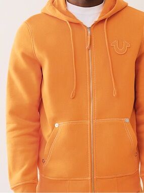True Religion Orange Zip Front Hoodie - Men's shorts set Signature Logo